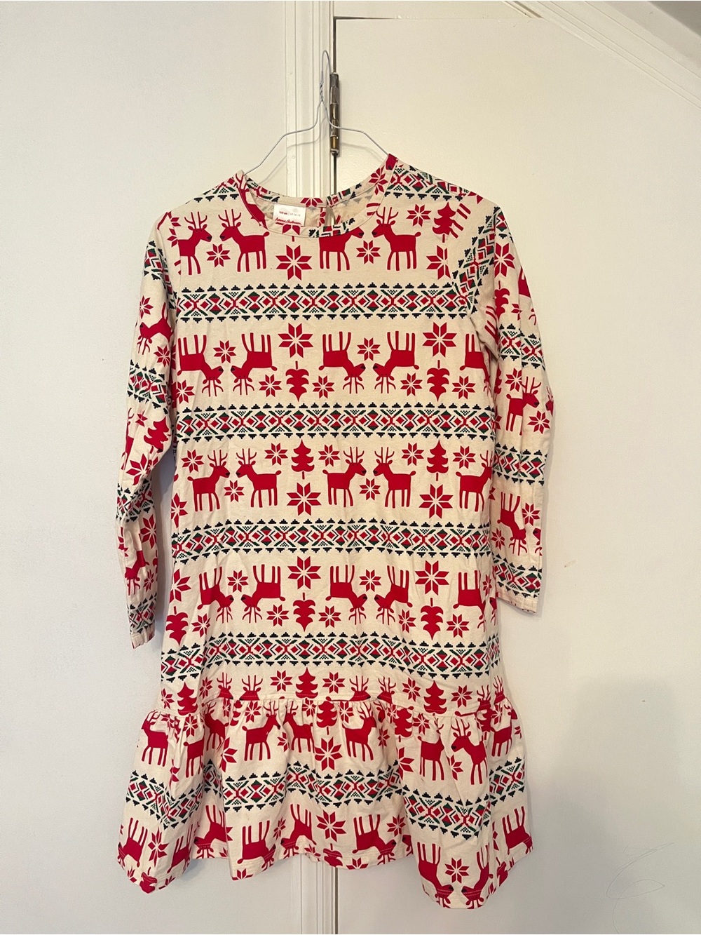 Girls Cream and Red Reindeer Print Holiday Pajamas